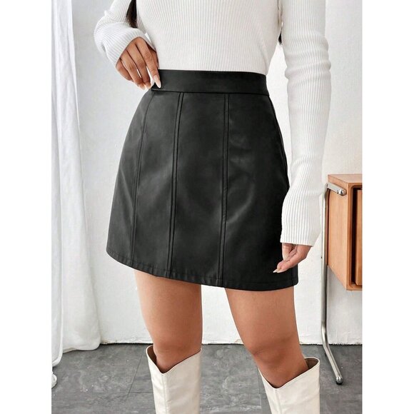 Vegan leather paneled mini skirt boho minimalist brown - Picture 2 of 4